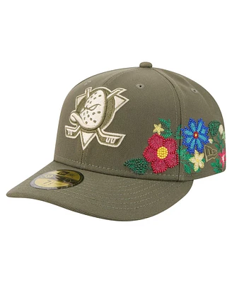 New Era Men's Olive Anaheim Ducks Tonal Florals 59FIFTY Fitted Hat