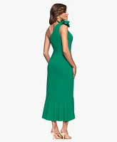 Xscape Petite Asymmetrical One-Shoulder Ruffled Midi Dress