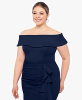Xscape Plus Off-The-Shoulder Ruffled Dress