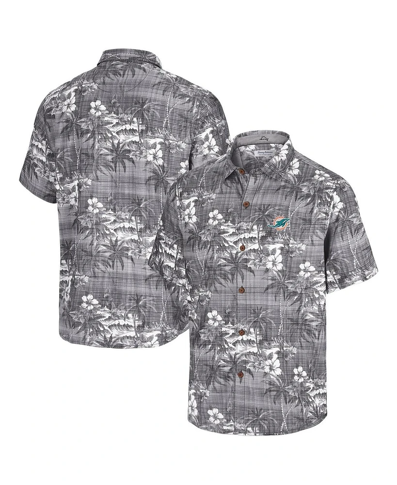 Tommy Bahama Men's Black Miami Dolphins Coconut Point Isla Palmetta Camp Button-Up Shirt