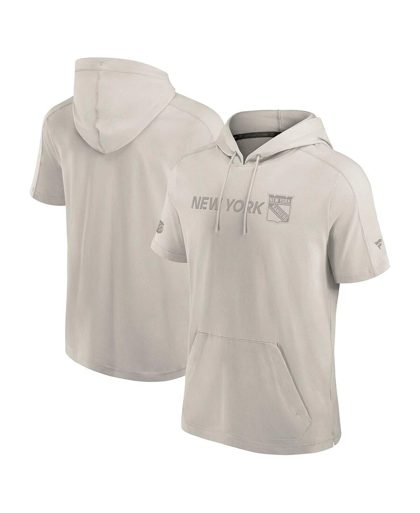 Fanatics Men's Cream New York Rangers Authentic Pro Road Performance Short Sleeve Pullover Hoodie