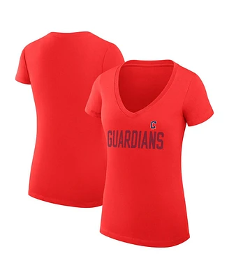G-iii 4Her by Carl Banks Women's Red Cleveland Guardians Dot Print V-Neck Fitted T-Shirt