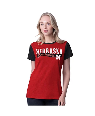 G-iii 4Her by Carl Banks Women's Scarlet Nebraska Huskers Racer Crewneck Ringer T-Shirt