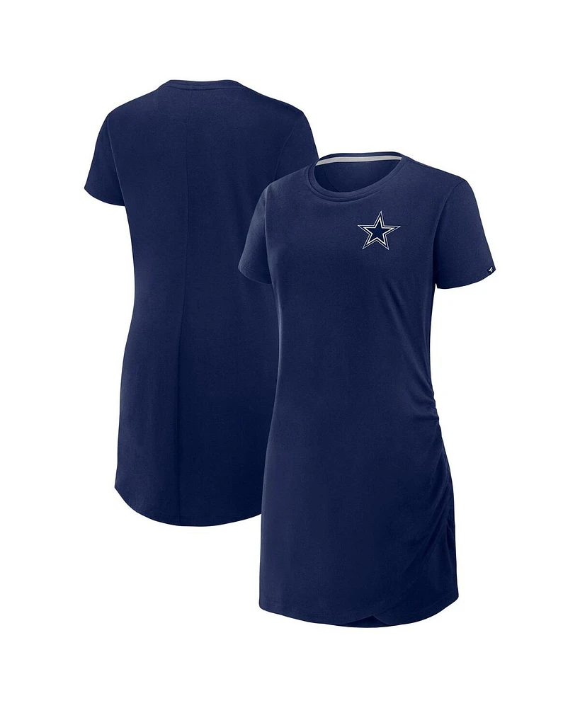 Fanatics Women's Navy Dallas Cowboys Ruched Drape T-Shirt Dress