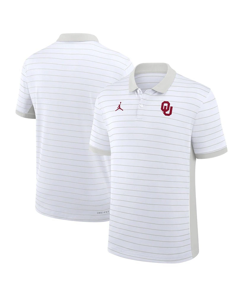 Jordan Men's White Oklahoma Sooners 2025 Early Season Coaches Sideline Victory Stripe Performance Polo Shirt
