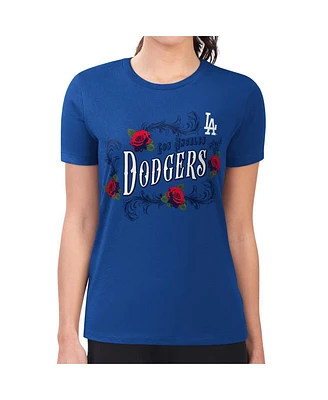 G-iii 4Her by Carl Banks Women's Royal Los Angeles Dodgers Retro Roses Fitted T-Shirt