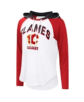 G-iii 4Her by Carl Banks Women's White Calgary Flames Vip Raglan Long Sleeve Hoodie T-Shirt