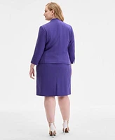 Kasper Plus Size Collarless 3 4 Sleeve Blazer Crewneck Sleeveless Sheath Dress