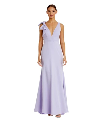 Mac Duggal Women's Sleeveless V Neck Bow Detail Mermaid Gown