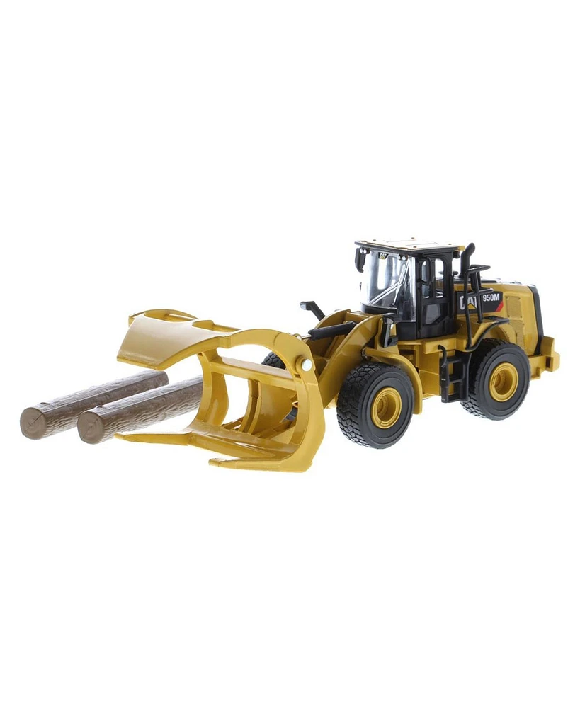 1/64 Caterpillar Cat 950M Wheel Loader W/ Log Fork, Bucket & 2 Log Poles