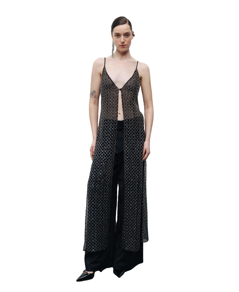 Nocturne Women's Beaded Embroidered Maxi Vest