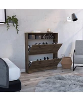 Wayne Shoe Rack 46" H, One Open Storage Shelf, Two Internal Drawers, Doors