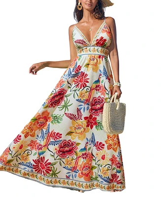 Cupshe Women's Vibrant Oasis Tropical Maxi Beach Dress