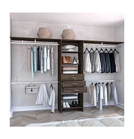 Zamora 69"W - 118"W Closet System with Four Hanging Rods, Three Drawers, and Five Shelves, Dark Walnut
