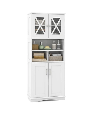 Tall Floor-Standing Bathroom Cabinet with 3 Cubes and Clear Acrylic Doors