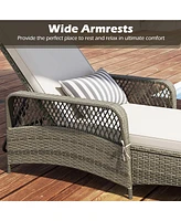 Gymax 2 Pcs Pe Wicker Chaise Lounge Chair 6-Position Adjustable Patio Recliner w/ Soft Cushions