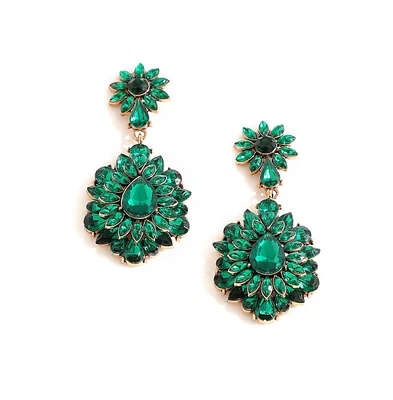 Sohi Women's Green Embellished Drop Earrings