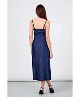 endless rose Women's High Neck Denim Midi Dress
