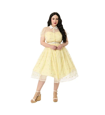 Unique Vintage Plus 1950s Short Sleeve Collared Hollie Swing Dress
