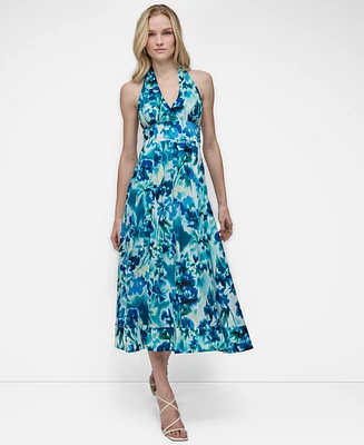 Dkny Women's Cotton Halter V-Neck Tie-Back Midi Dress