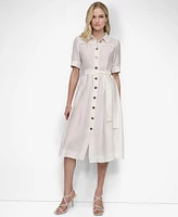 Dkny Women's Elbow-Sleeve Belted Midi Shirtdress