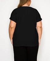 Coin 1804 Plus Eyelet Jersey V Neck Rolled Sleeve Top