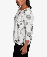 Alfred Dunner Women's Santa Barbara Geometric Floral Soutache Embroidered Top