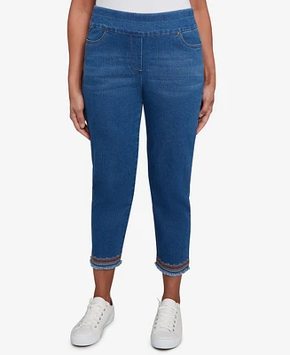 Alfred Dunner Women's El Paso Border Fringe Denim Ankle Jeans