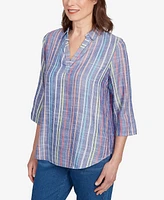 Alfred Dunner Women's El Paso Textured Multi Stripe Collared Top