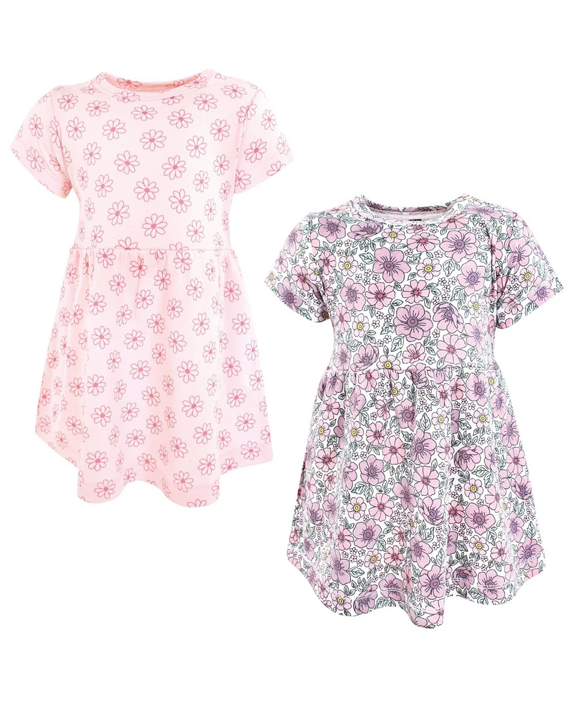 Hudson Baby Girls Cotton Dresses, Pink Purple Pretty Floral