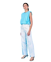 endless rose Women's Stripe Sleeveless Pleated Knit Top