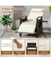 Gymax Patio Rattan Lounge Chair Pe Wicker Recliner Chair w/ Adjustable Backrest & Footrest