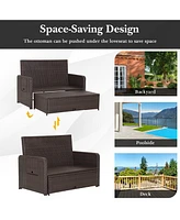 Gymax Rattan Loveseat Set Daybed Lounge w/ Storage Ottoman Side Tables Adjust Patio