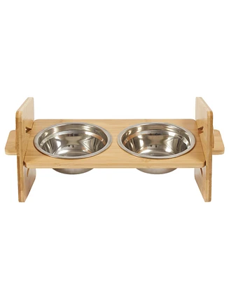 Bingopaw Adjustable Cat Bowl Set,Stainless Steel Bowls w/Bamboo Stand, 4 Height & Angle Positions for Cats/Kittens/Small Pets