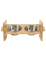 Bingopaw Adjustable Cat Bowl Set,Stainless Steel Bowls w/Bamboo Stand, 4 Height & Angle Positions for Cats/Kittens/Small Pets