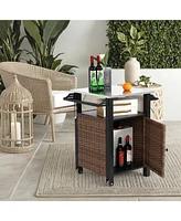 Mondawe Wicker Bar Cart with Wheels & Stainless Top