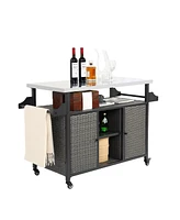Mondawe Large Wicker Kitchen Cart with Stainless Top & Wheels