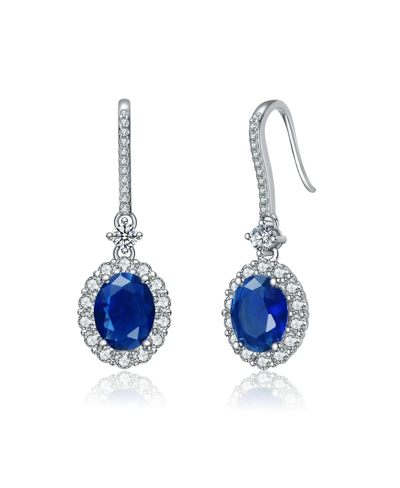 White Gold Plated with Colored Cubic Zirconia Drop Hook Earrings