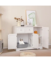 Cat Litter Box Enclosure with 2 Drawers and 3 Doors for Kittens and Adult Cats