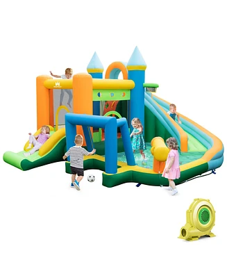 Inflatable Water Slide with Dual Slides and Splash Pool Bounce House with 735W Blower - Multi