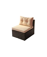 7 Piece Outdoor Sectional Sofa Set with Glass Table and Cushions