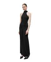 Nocturne Women's Halter Neck Maxi Dress with Drape Details