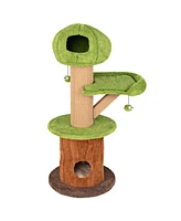 Slickblue Mushroom Cat Tree for Indoor Cats with 2 Cute Condos Plush Perch and Teasing Balls