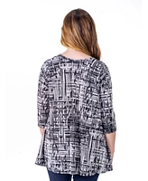 24seven Comfort Apparel Petite Black Print Elbow Length Sleeve Open Cardigan Jacket