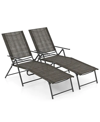 Gymax 2PCS Folding Chaise Lounge Chairs w/ 6-Level Backrest Reclining Chairs Patio