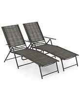 Gymax 2PCS Folding Chaise Lounge Chairs w/ 6-Level Backrest Reclining Chairs Patio