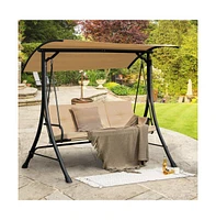 3-Seat Outdoor Porch Swing with Adjustable Canopy and Padded Cushions