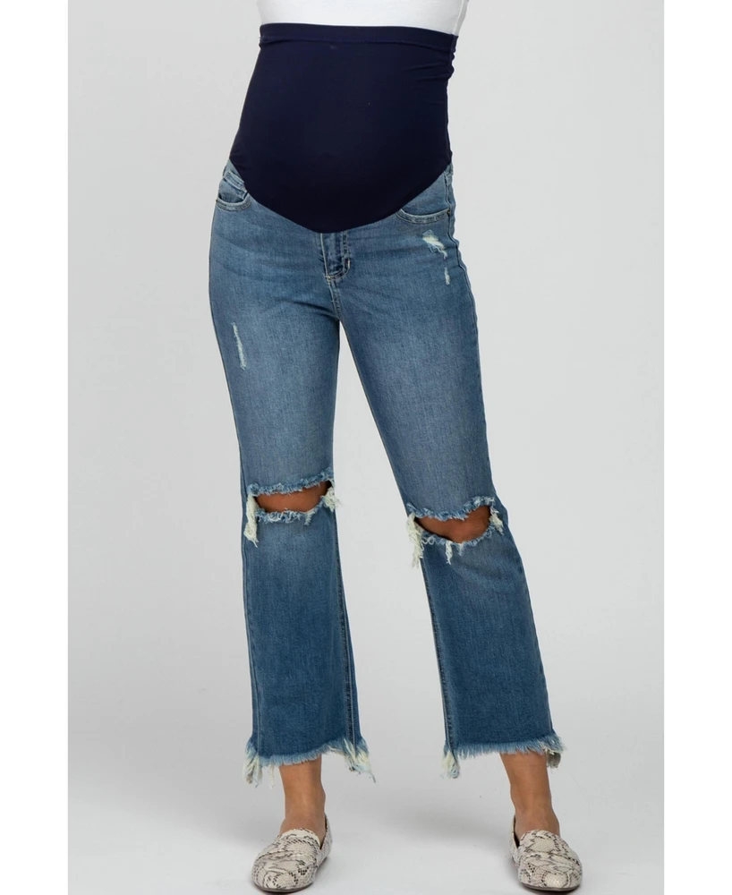 Pinkblush Maternity Blue Frayed Wide Leg Cropped Jeans