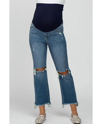 Pinkblush Maternity Blue Frayed Wide Leg Cropped Jeans