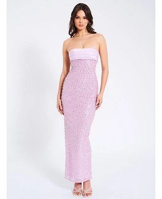 Miss Circle Women's Lainey Purple Satin Sequin Pearls Beaded Maxi Dress